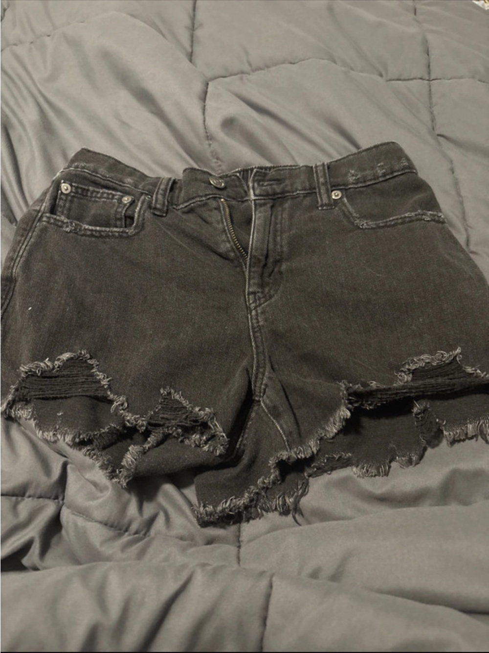 Distressed Black Denim Shorts